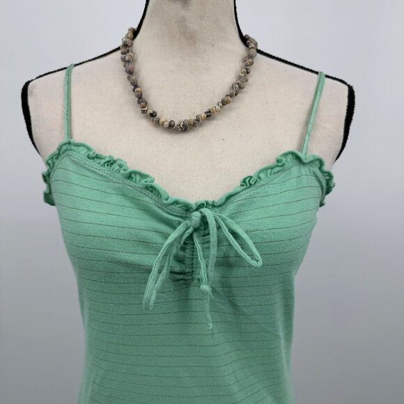 Green striped ruffle tank top women’s L coquette fairycore 2000s spring - Picture 2 of 8